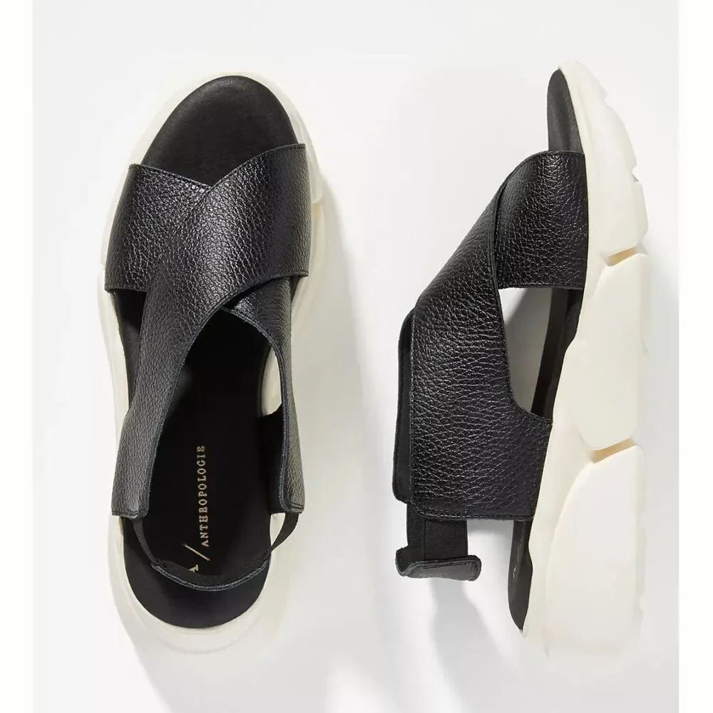 Anthropologie Cross Sport Black Leather Sandals EU 39 8.5-9